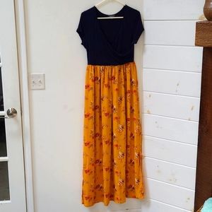 ModCloth large navy/yellow floral maxi